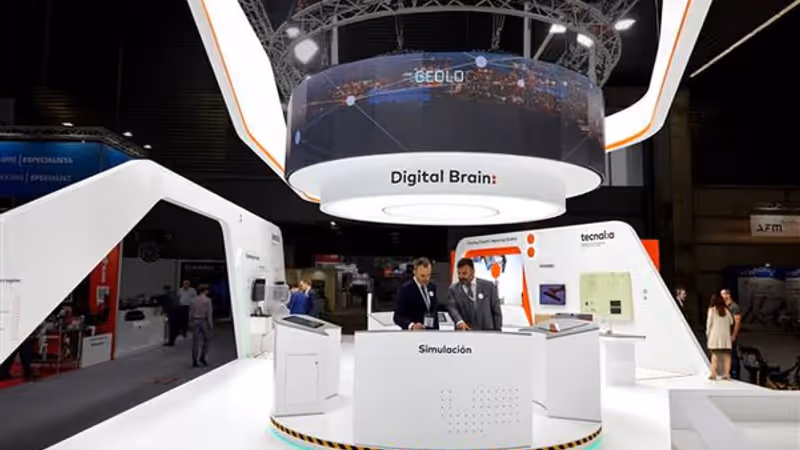 Estructura de stand modular de aluminio y diseño tecnológico para Tecnalia en BIEMH 2022